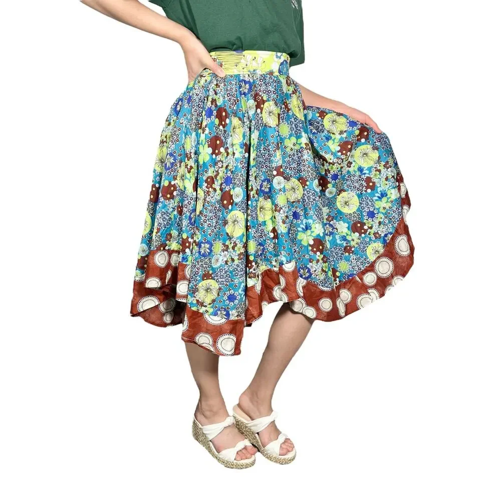 Workers For Freedom | Women | Floral A-Line Boho Hippie Circle Midi Skirt | Sz 4